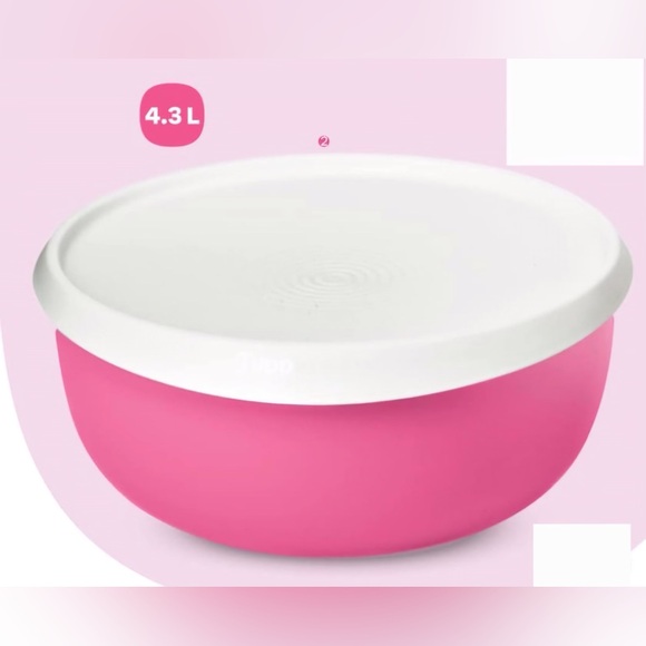 Tupperware Blossom Bowl 4.3 Liter Pink & White Lid - Picture 5 of 5